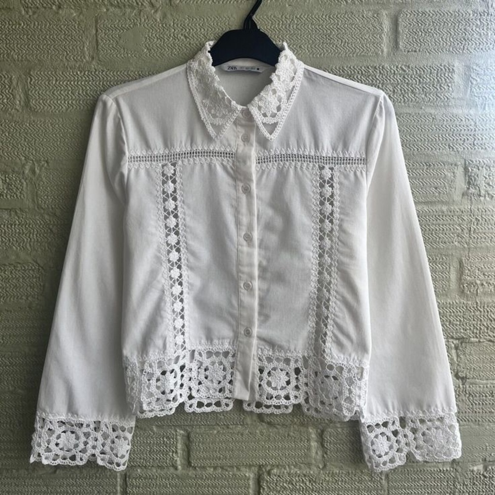 Zara embroidered eyelet white long sleeve blouse - Picture 11 of 11